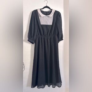 Disturbia Black Midi Dress with white/gray collar body fully lined - Size 10 US